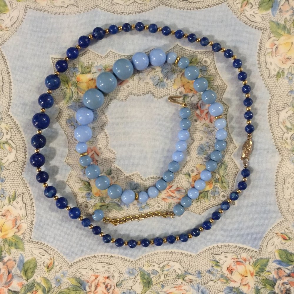 Two vintage blue necklaces
